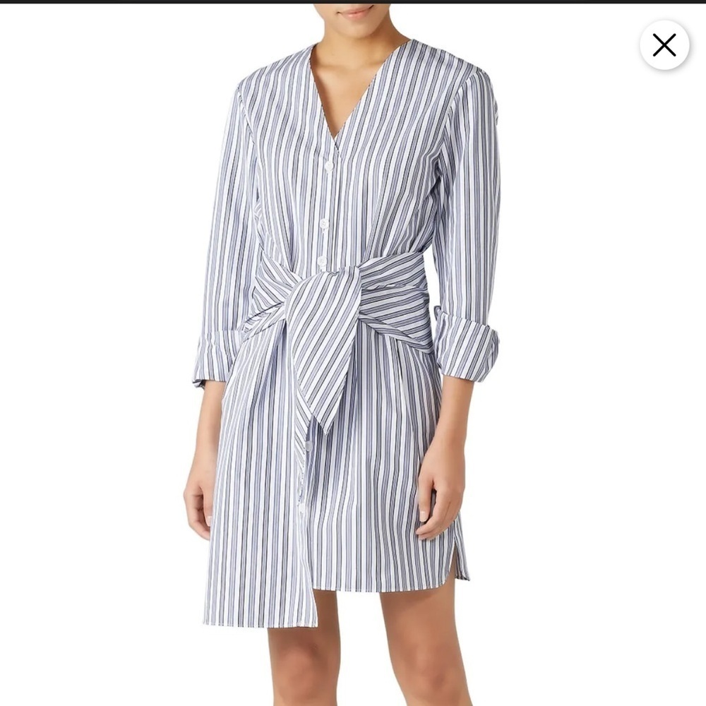 NWOT TIBI Liam Stripe V-Neck Shirt with Tie Sz 8 $395
